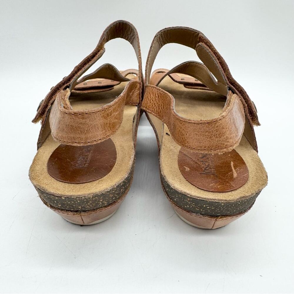 Josef Seibel Hailey 33 Strappy Hook & Loop Leather Wedge Sandals Carmel Brown 40 - Picture 8 of 12